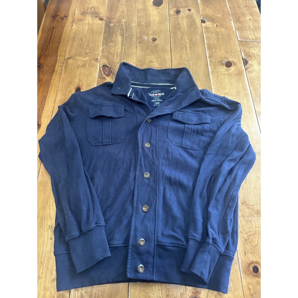 Ecko Unltd. Men's‎ Large Navy Blue Button Front Collared Jacket 100% Cotton